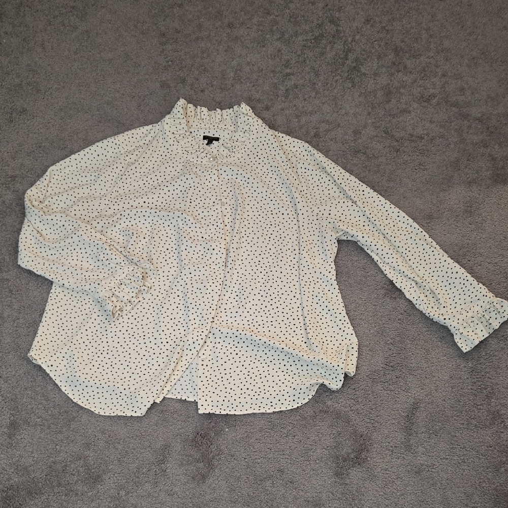 Talbots Cream Blouse with Navy Blue Polka Dots, Size 2X